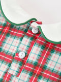 Christmas Tree Plaid Boys Romper Peter Pan Collar Smocked - 4