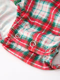 Christmas Tree Plaid Boys Romper Peter Pan Collar Smocked - 5