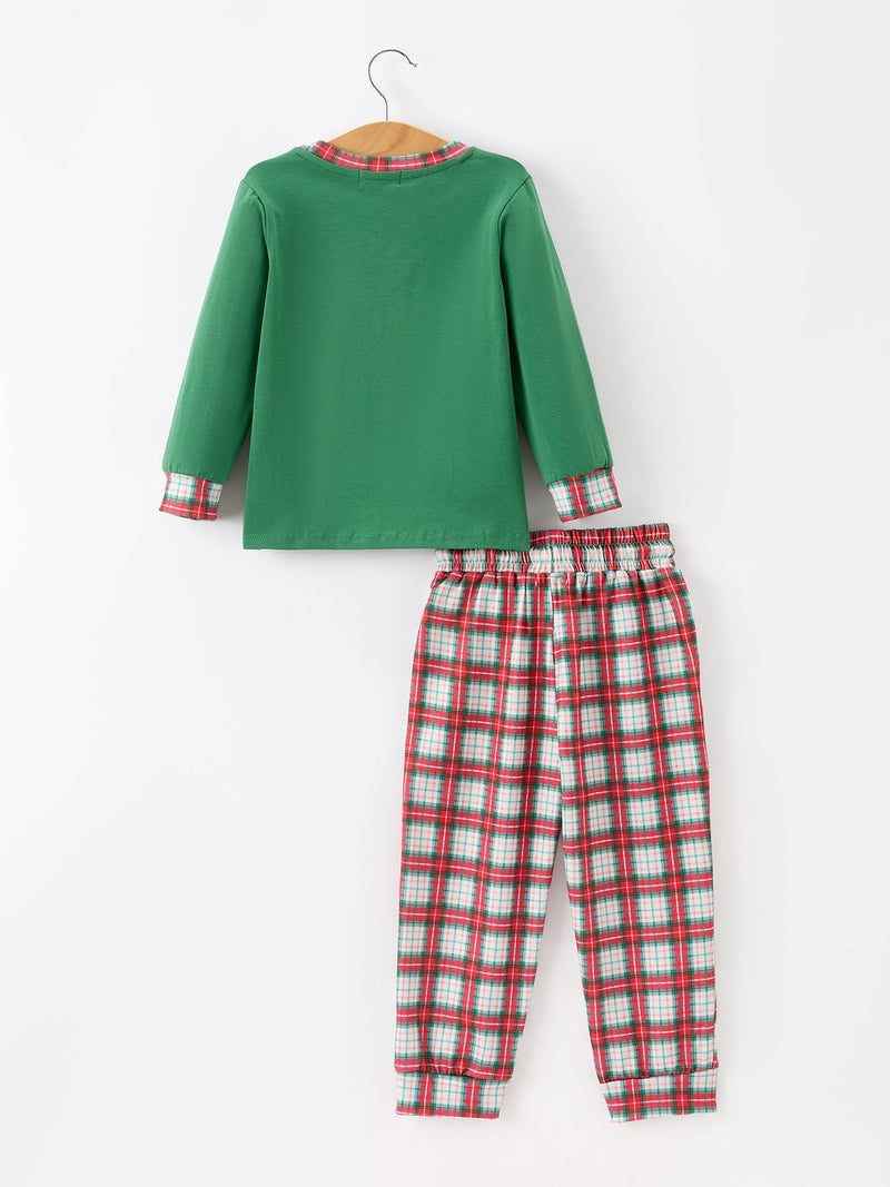 Christmas Tree Plaid Boys Set Long Sleeve Top Pants - 2