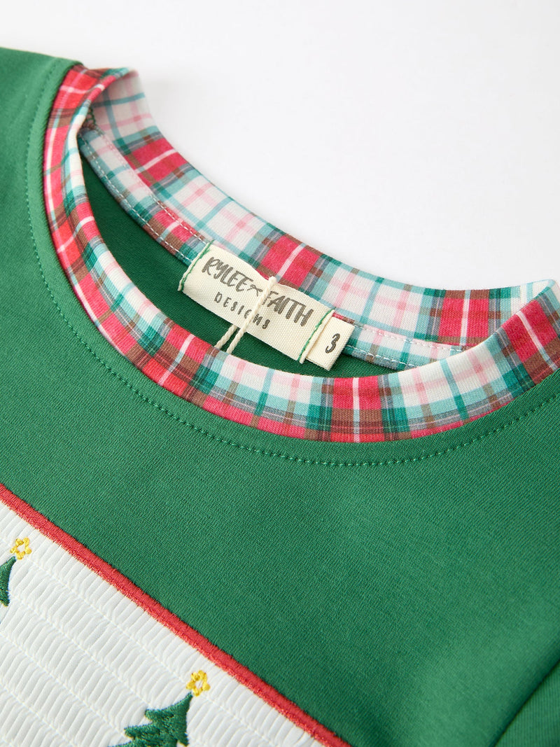 Christmas Tree Plaid Boys Set Long Sleeve Top Pants - 4