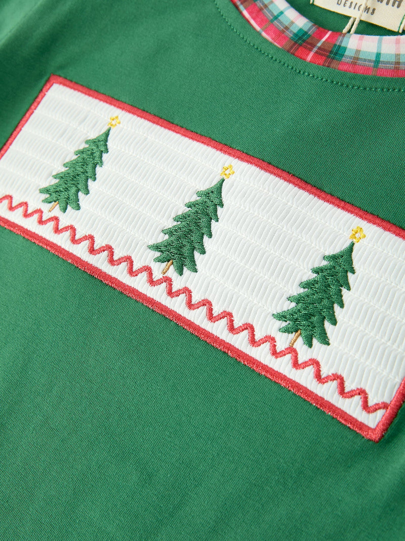 Christmas Tree Plaid Boys Set Long Sleeve Top Pants - 5