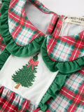 Christmas Tree Plaid Girls Dress Petals Collar Ruffle - 3