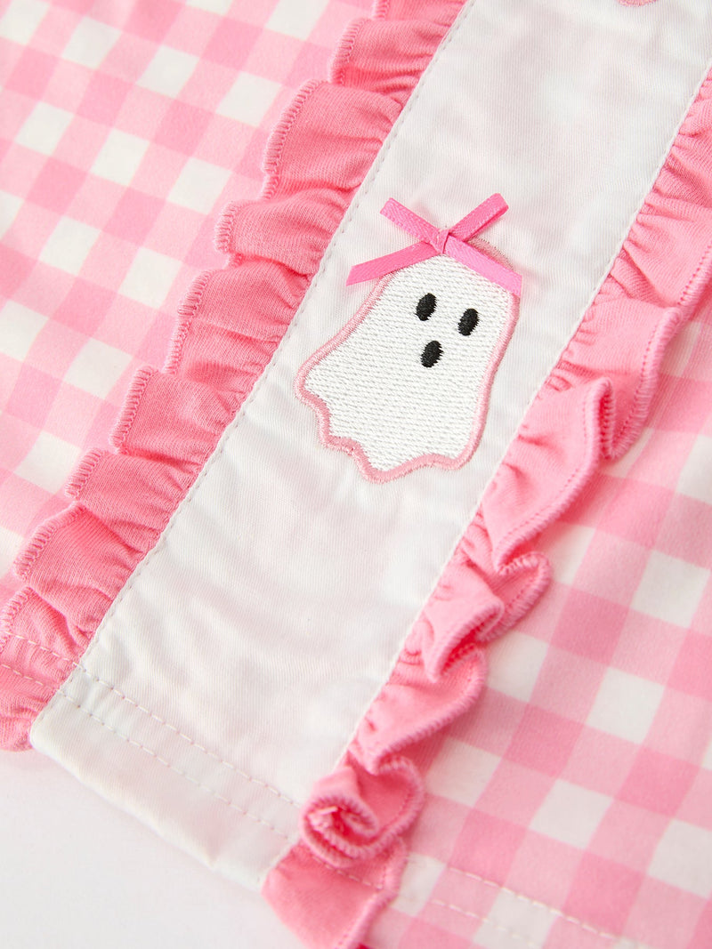 Halloween Ghost Embroidered Girls Dress Peter Pan Collar Bow - 5