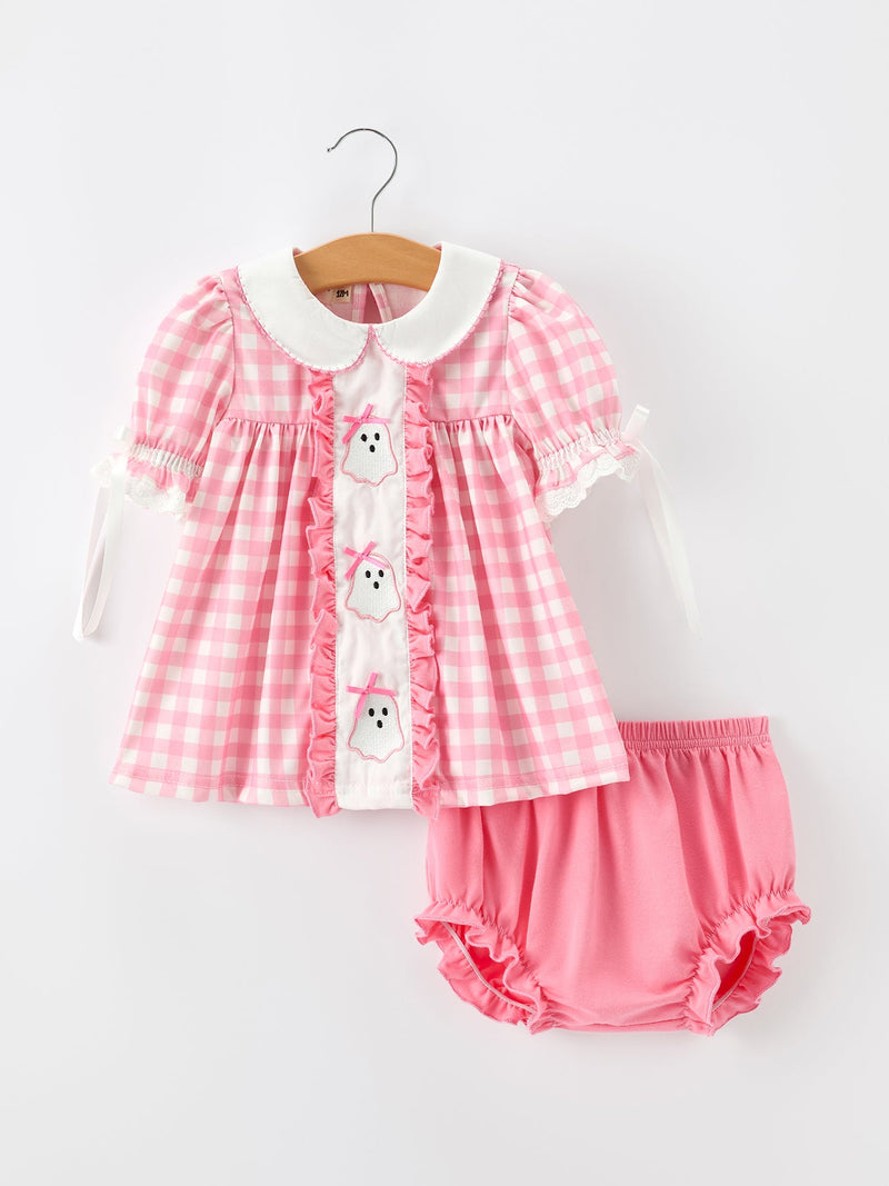Halloween Ghost Embroidered Girls Bloomer Set Peter Pan Collar - 1