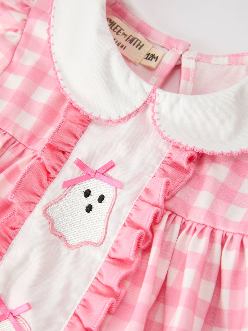 Halloween Ghost Embroidered Girls Bloomer Set Peter Pan Collar - 3
