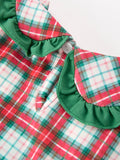 Christmas Tree Plaid Girls Dress Petals Collar Ruffle - 4