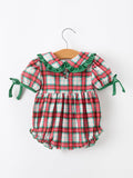 Christmas Tree Plaid Girls Romper Petals Collar Ruffle - 2