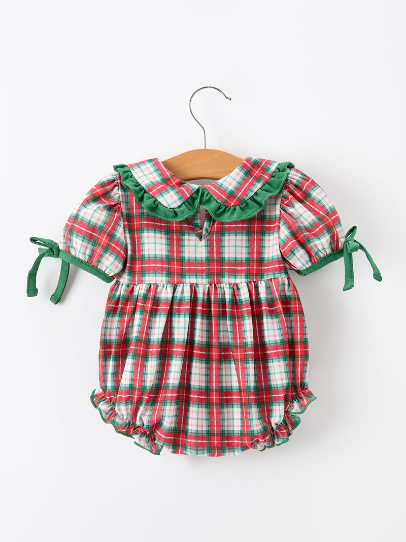 Christmas Tree Plaid Girls Romper Petals Collar Ruffle - 2