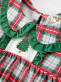 Christmas Tree Plaid Girls Romper Petals Collar Ruffle - 3