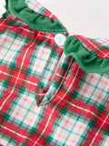 Christmas Tree Plaid Girls Romper Petals Collar Ruffle - 4