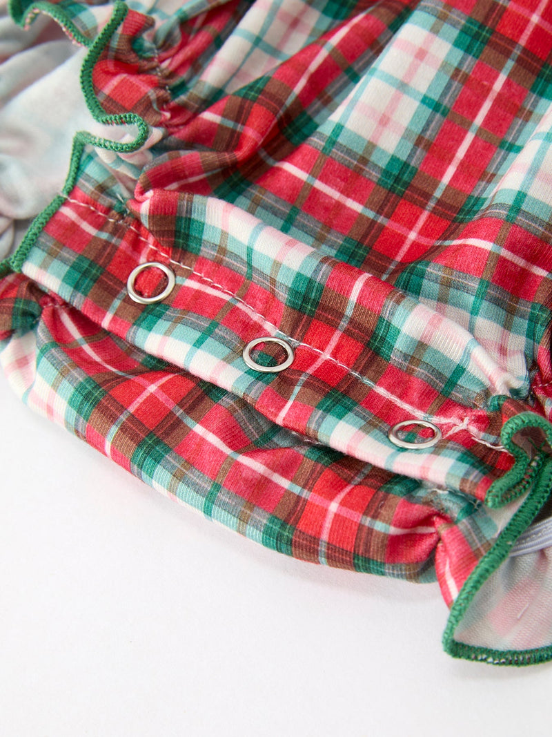 Christmas Tree Plaid Girls Romper Petals Collar Ruffle - 5
