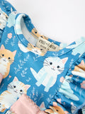 Fall Cat Print Girls Long Sleeve Romper - 8