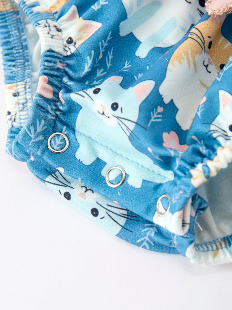 Fall Cat Print Girls Long Sleeve Romper - 10