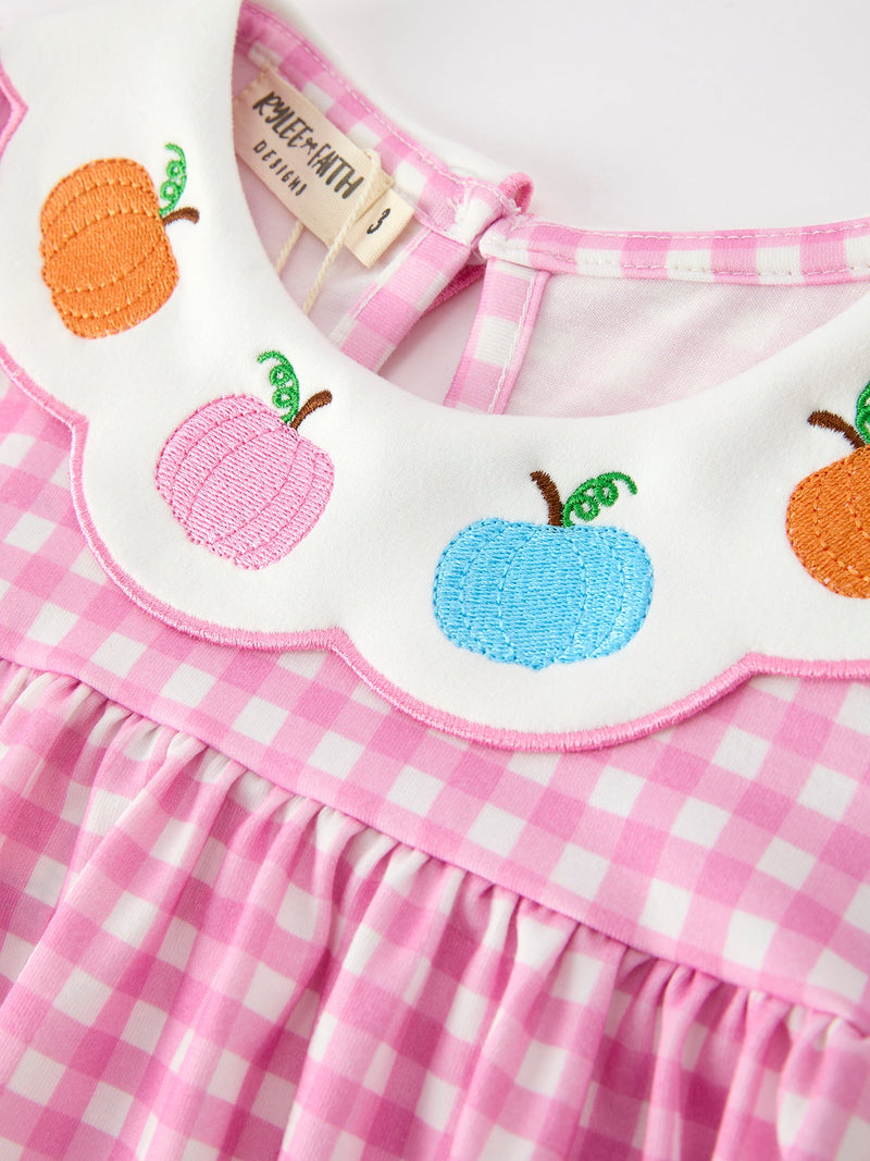 Thanksgiving Halloween Pumpkin Embroidery Girls Dress - 3