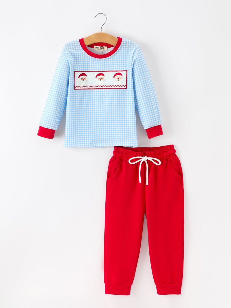 Christmas Santa Smocked Embroidered Boys Pant Set - 1
