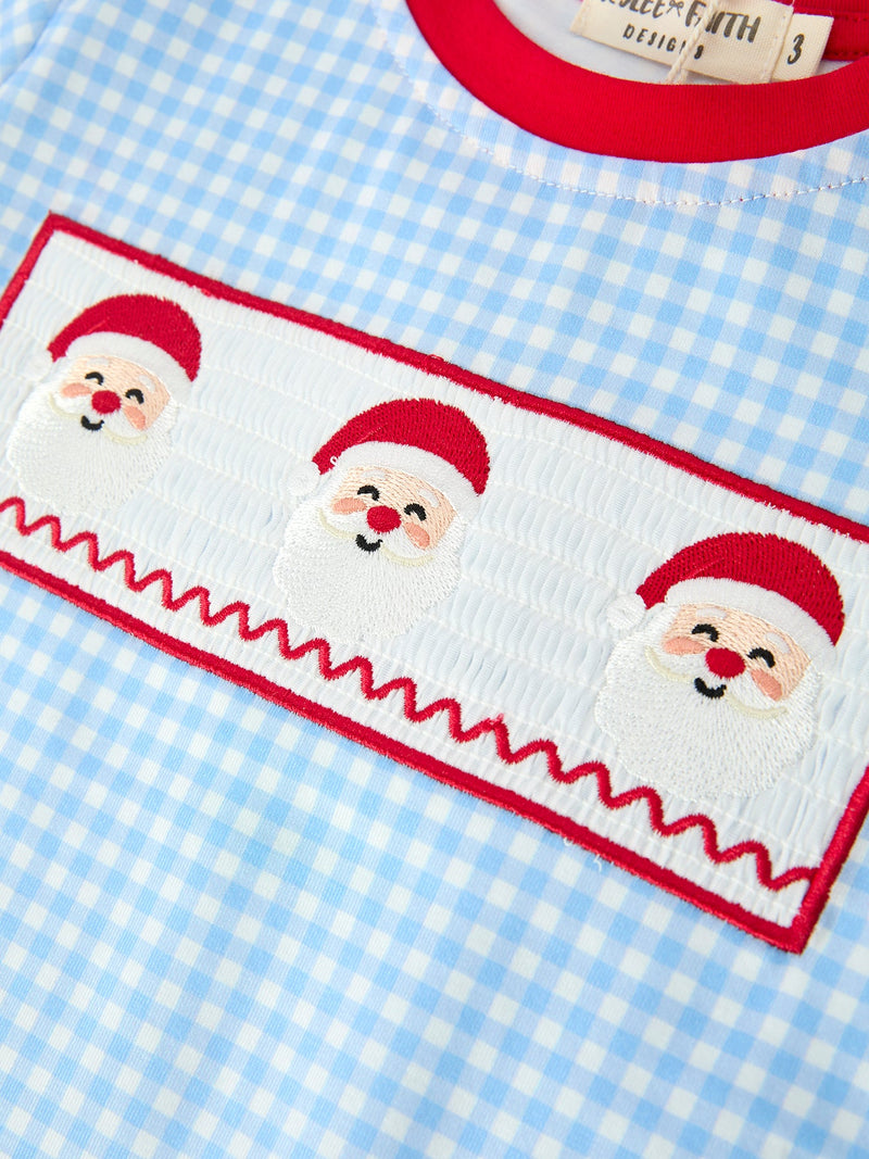 Christmas Santa Smocked Embroidered Boys Pant Set - 3