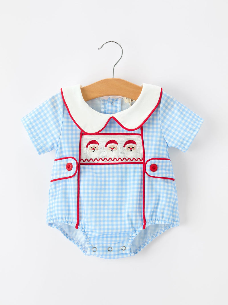Christmas Santa Embroidered Boys Jon Jon Peter Pan Collar - 1