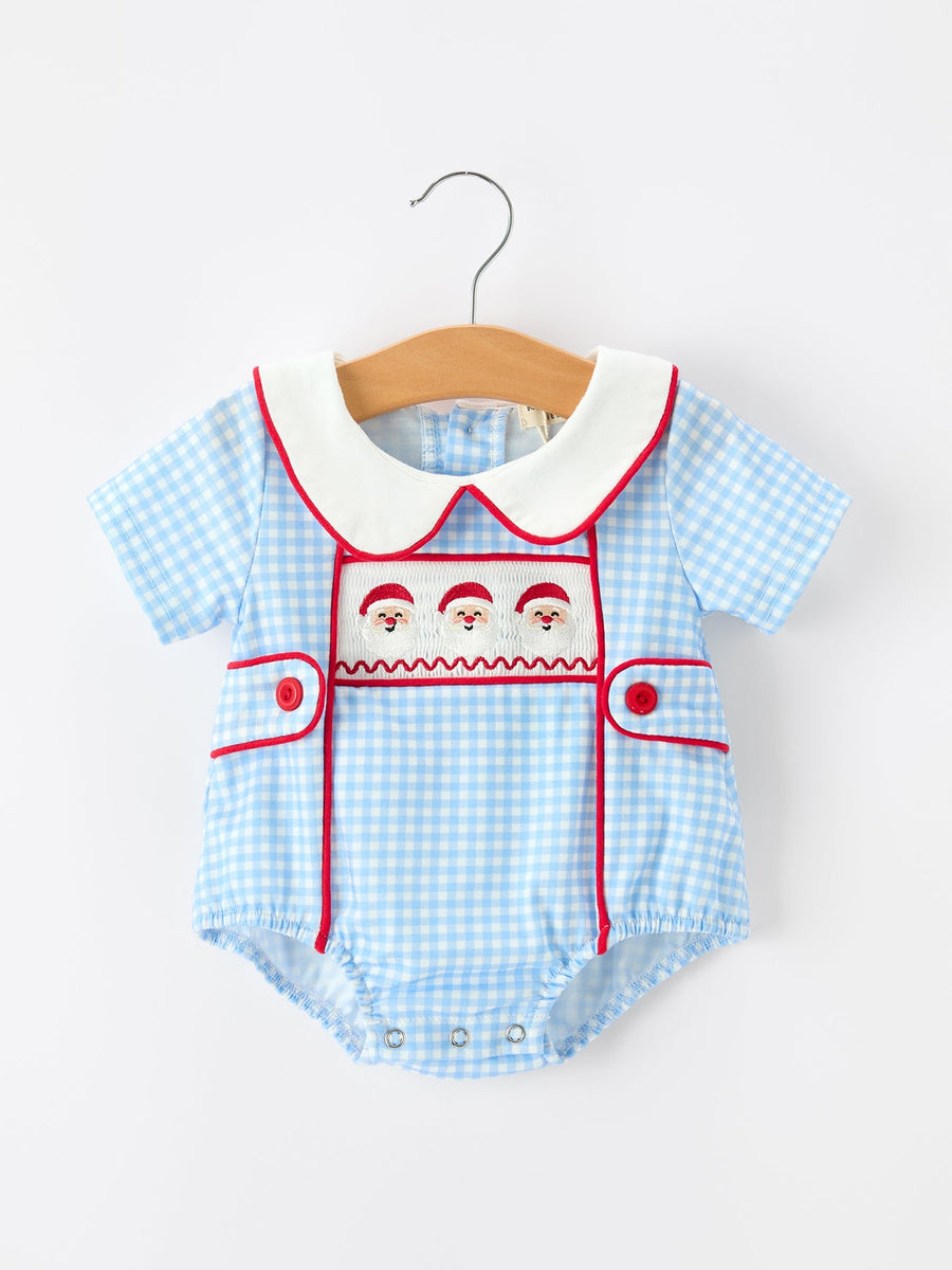 Christmas Santa Embroidered Boys Jon Jon Peter Pan Collar
