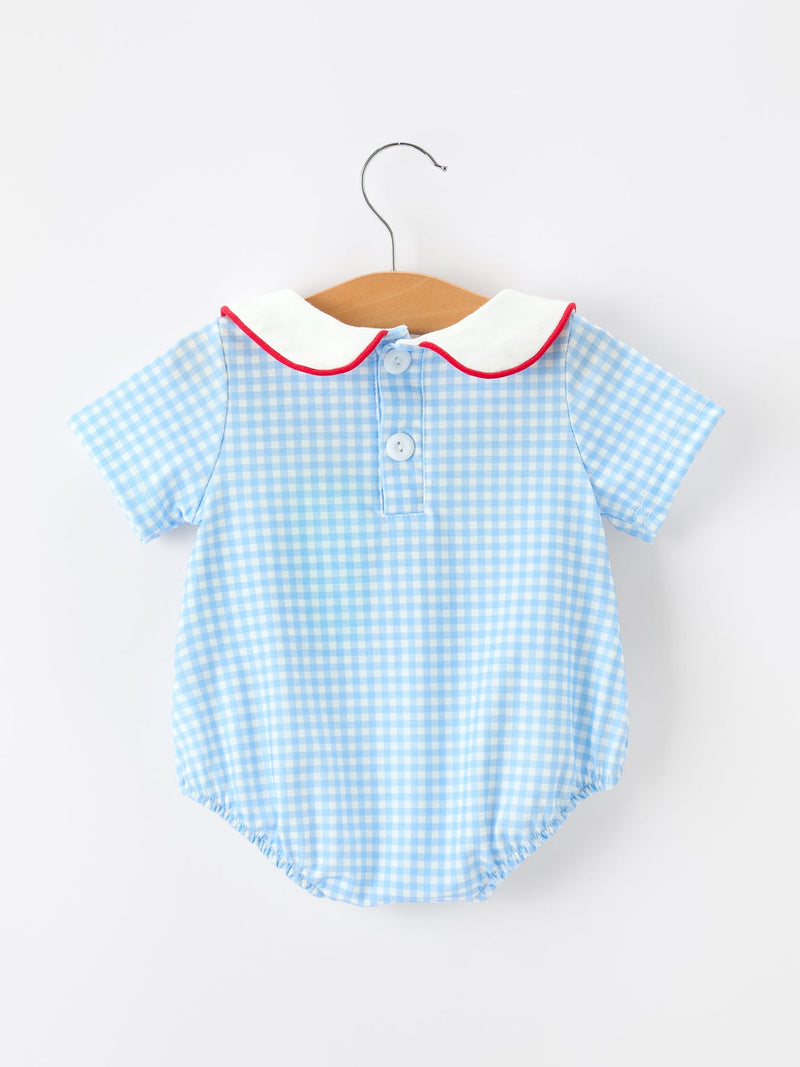 Christmas Santa Embroidered Boys Jon Jon Peter Pan Collar - 2