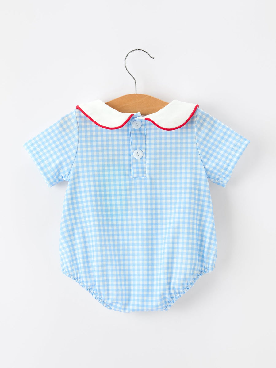 Christmas Santa Embroidered Boys Jon Jon Peter Pan Collar