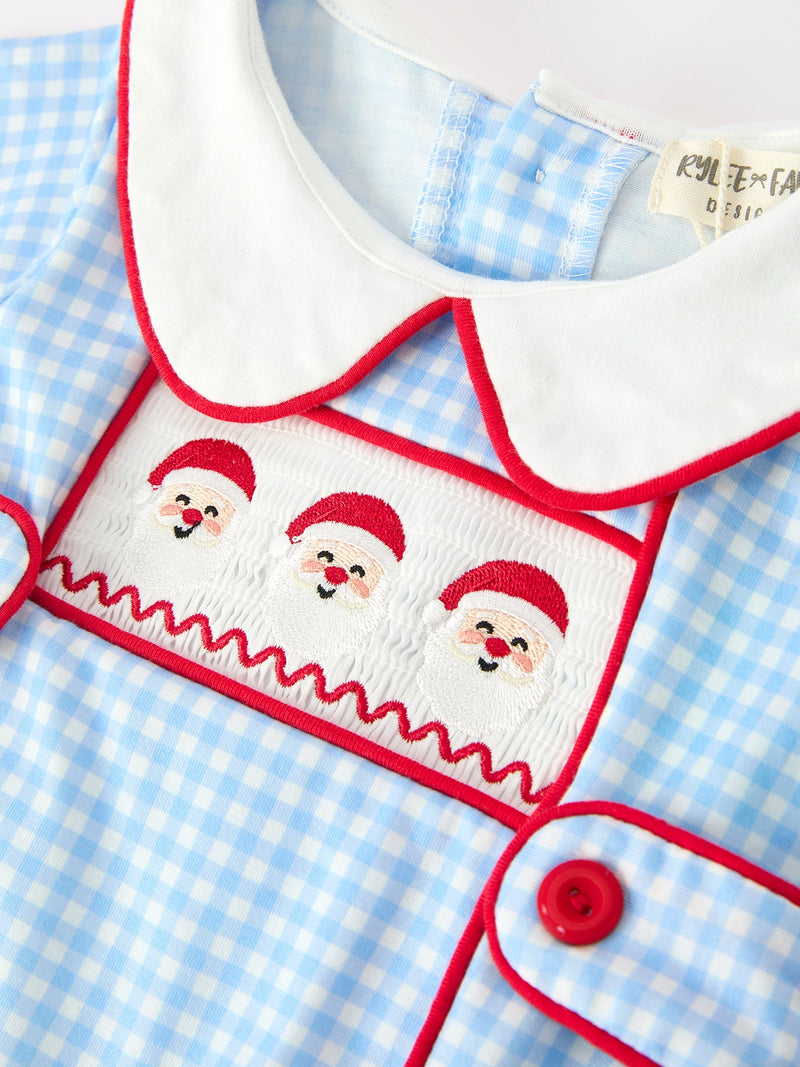 Christmas Santa Embroidered Boys Jon Jon Peter Pan Collar - 3