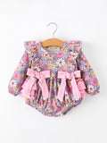Fall Vintage Floral Print Girls Long Sleeve Romper - 7