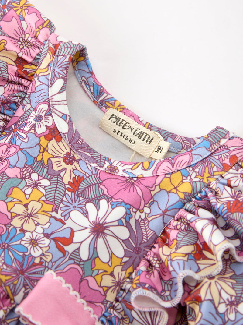Fall Vintage Floral Print Girls Long Sleeve Romper - 9
