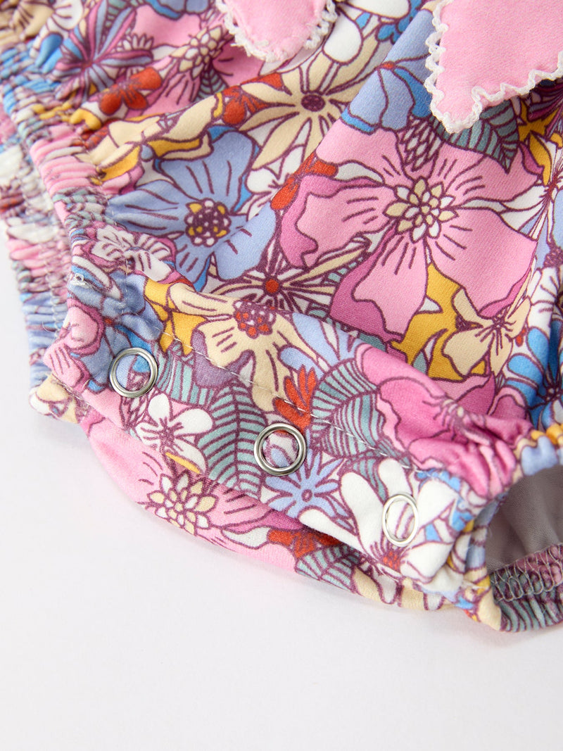 Fall Vintage Floral Print Girls Long Sleeve Romper - 11