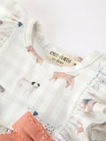 Fall Plaid Dog Print Girls Long Sleeve Romper - 8