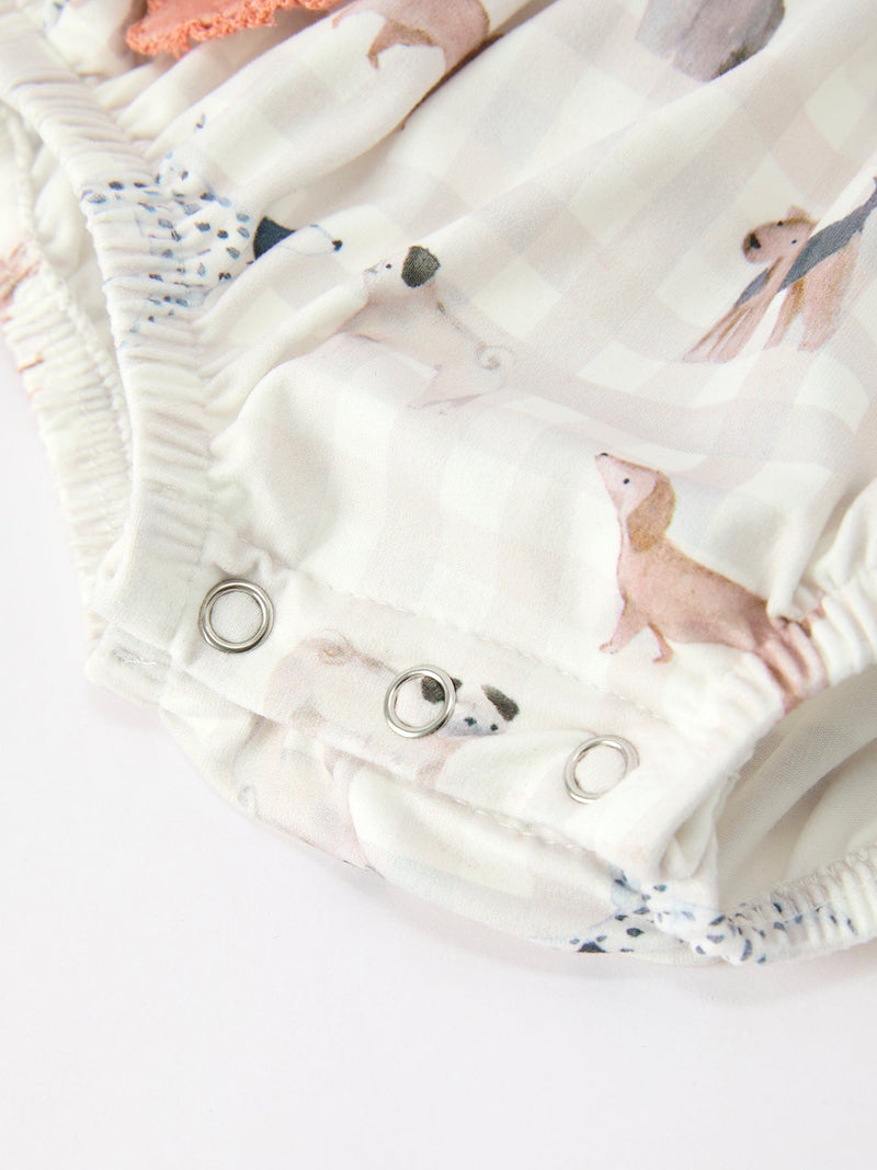 Fall Plaid Dog Print Girls Long Sleeve Romper - 10