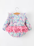 Unicorn Floral Print Girls Long Sleeve Romper - 8