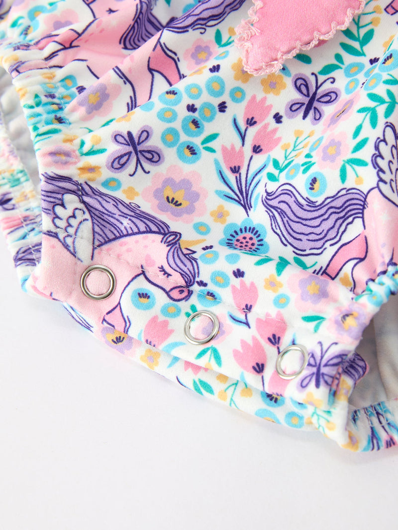 Unicorn Floral Print Girls Long Sleeve Romper - 11