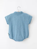 Baby Denim Romper Short Sleeve Polo Bodysuit - 2