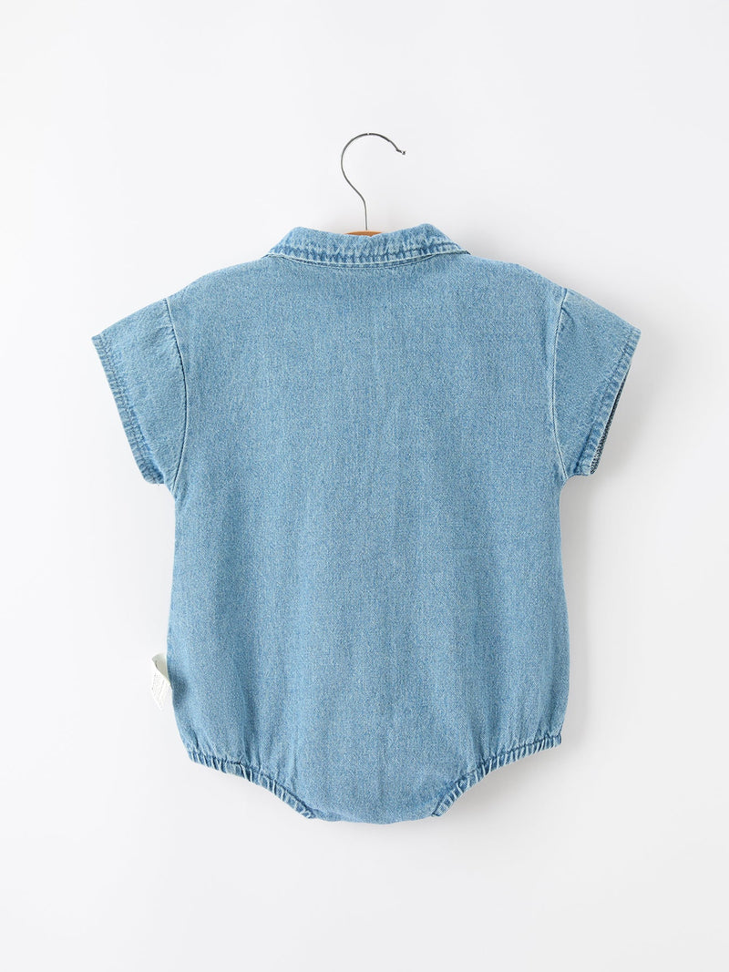 Baby Denim Romper Short Sleeve Polo Bodysuit - 2