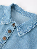 Baby Denim Romper Short Sleeve Polo Bodysuit - 3
