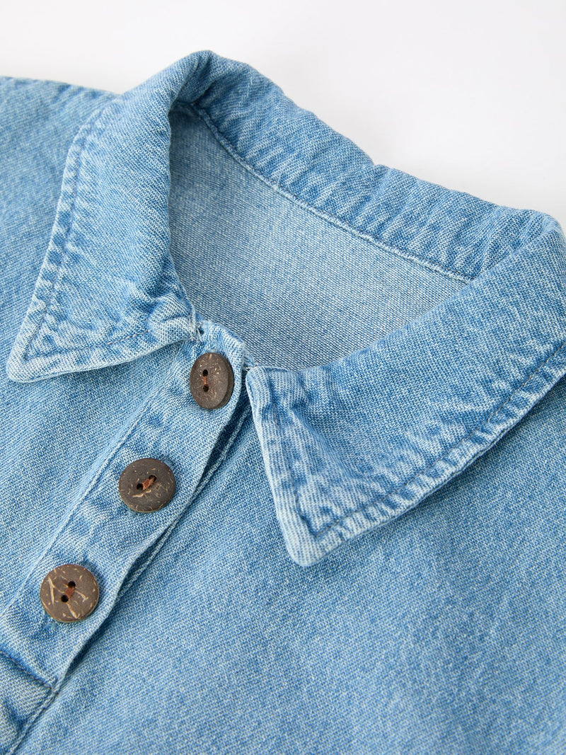 Baby Denim Romper Short Sleeve Polo Bodysuit - 3