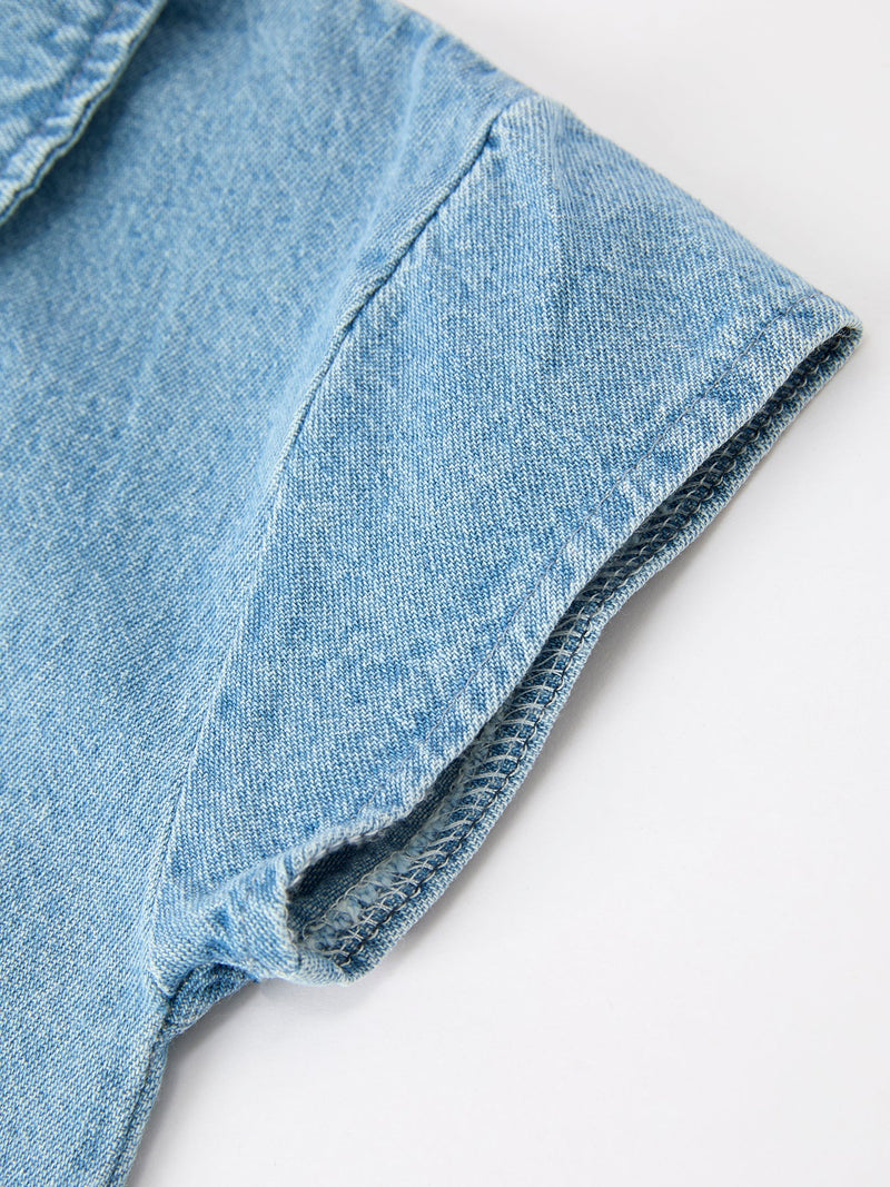 Baby Denim Romper Short Sleeve Polo Bodysuit - 4