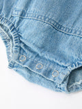 Baby Denim Romper Short Sleeve Polo Bodysuit - 5