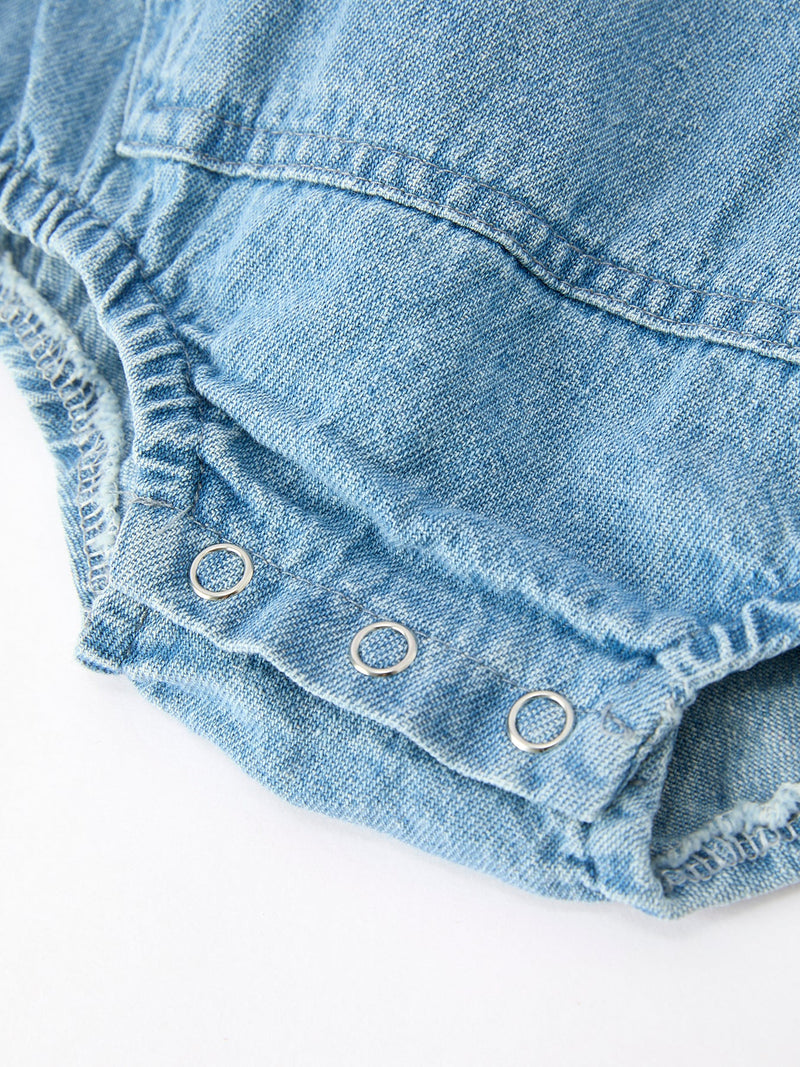 Baby Denim Romper Short Sleeve Polo Bodysuit - 5