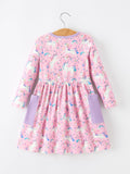Pink Unicorn Girls Pocket Dress Rainbow Star Print - 2