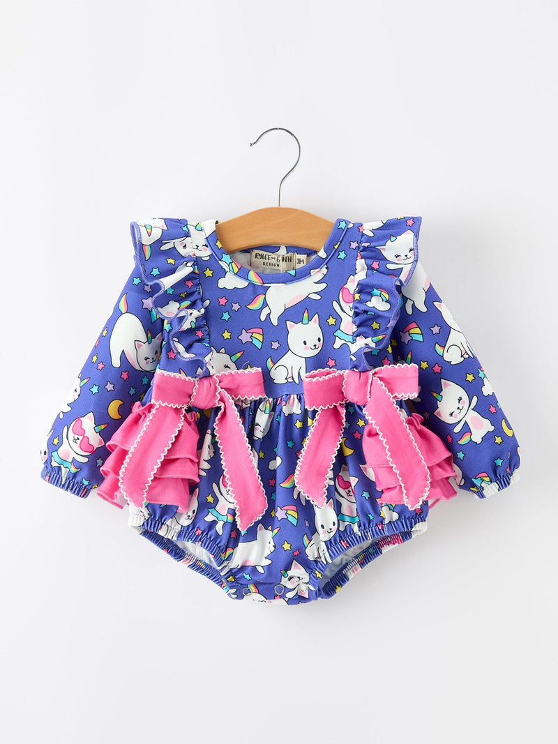 Halloween Ghost Cat Print Girls Long Sleeve Romper - 1