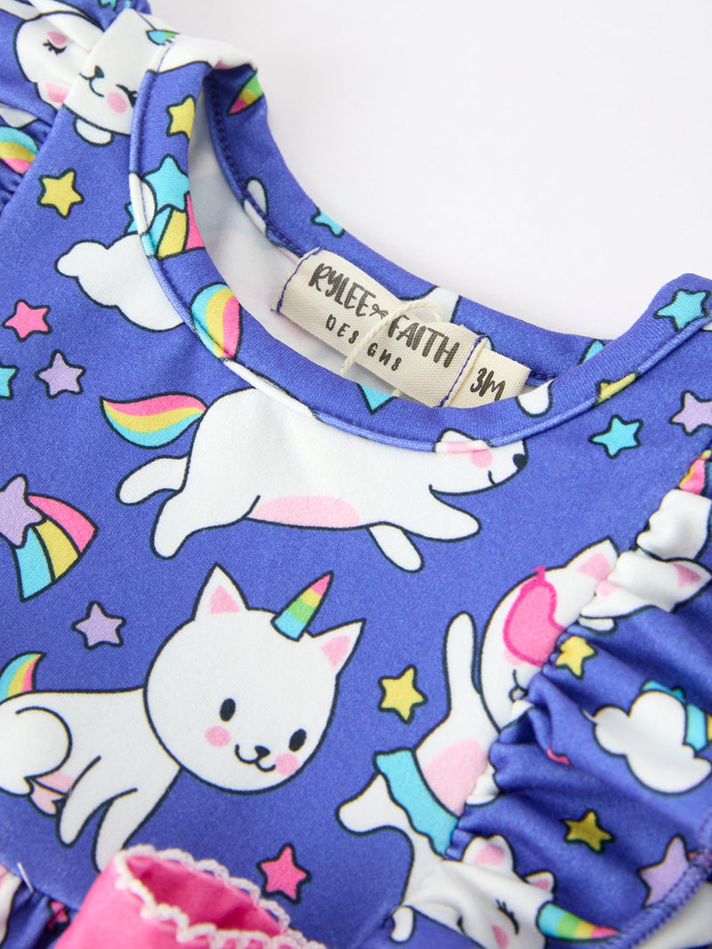 Halloween Ghost Cat Print Girls Long Sleeve Romper - 3