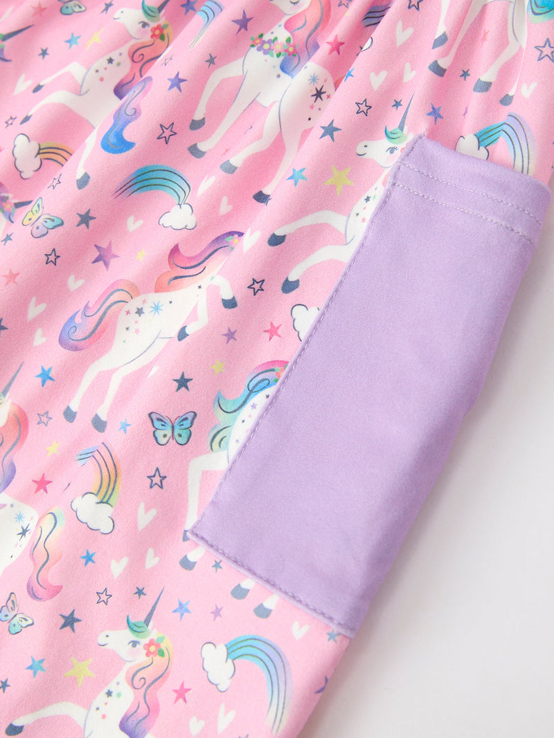 Pink Unicorn Girls Pocket Dress Rainbow Star Print - 4