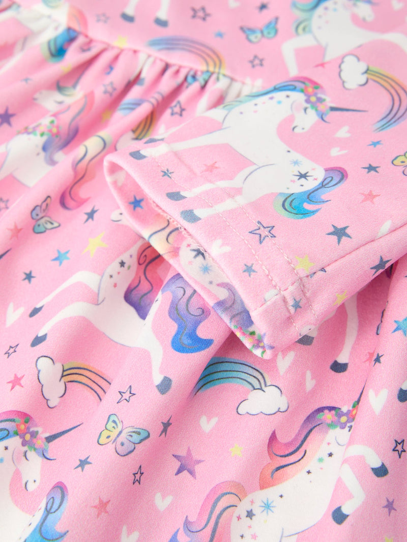 Pink Unicorn Girls Pocket Dress Rainbow Star Print - 5