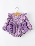Fall Lavender Floral Print Girls Long Sleeve Romper - 8
