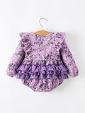 Fall Lavender Floral Print Girls Long Sleeve Romper - 9