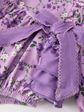 Fall Lavender Floral Print Girls Long Sleeve Romper - 11
