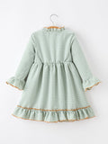 Fall Plaid Girls Dress Pumpkin Applique Ruffle Button Dress - 2