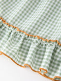 Fall Plaid Girls Dress Pumpkin Applique Ruffle Button Dress - 5