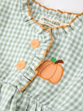 Fall Plaid Baby Girl Outfit Set Pumpkin Applique Ruffle Top Bloomer - 3